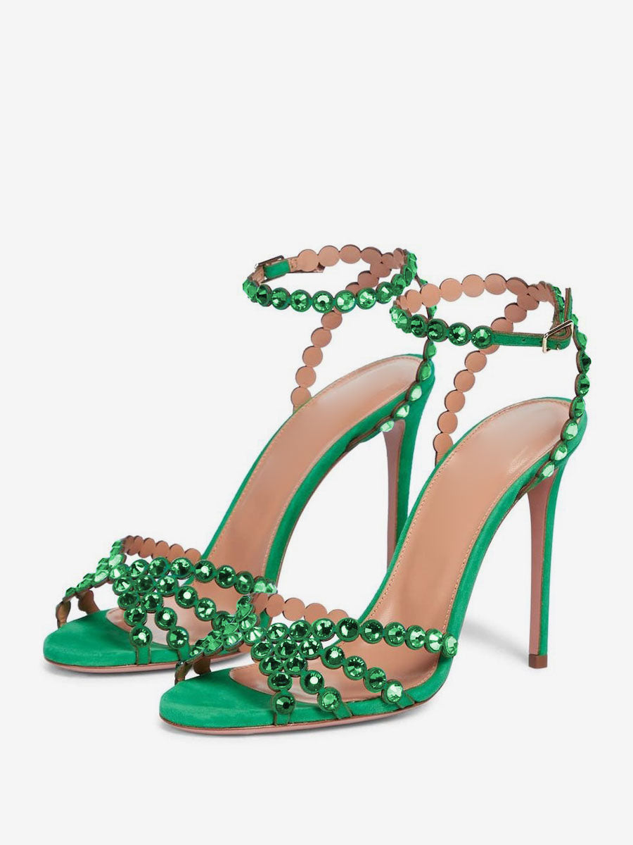 Transparent Open-Toe Ankle-Strap Stiletto Sandals — view 1