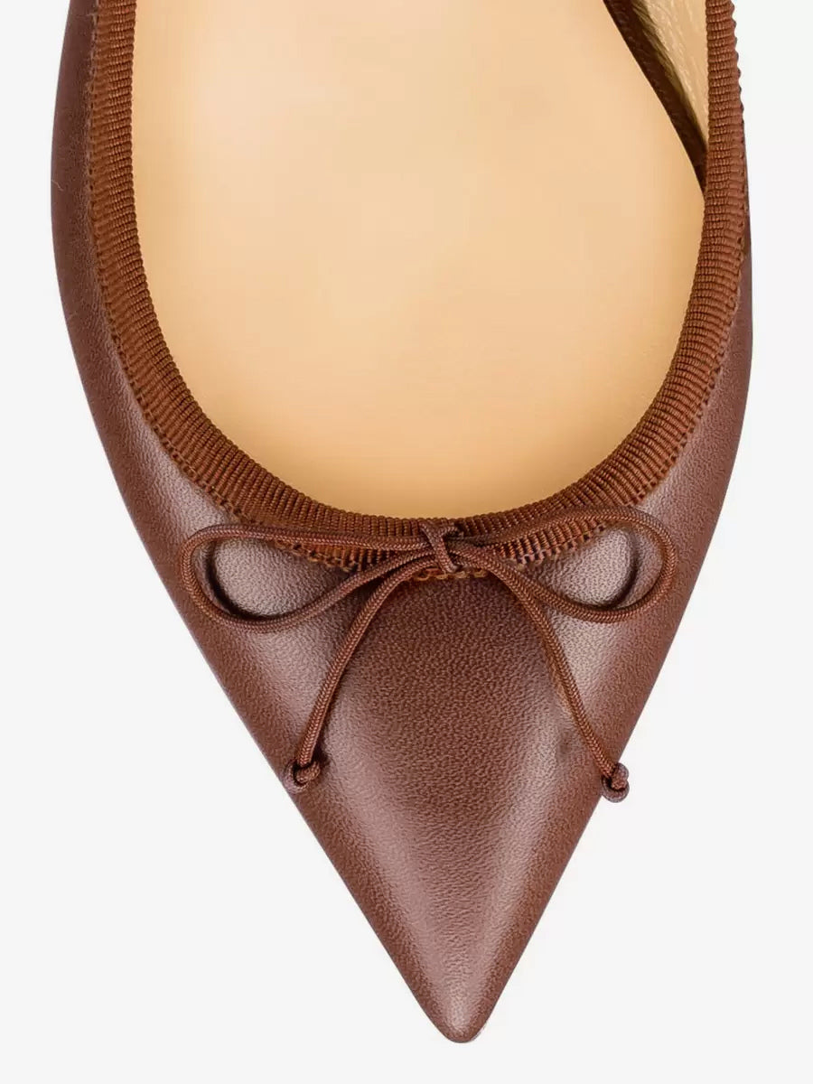 brown pointed toe bow detail ballet flats — view 4