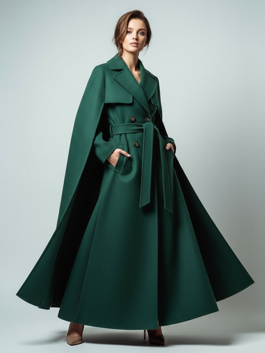 Green Belted Double-Breasted Maxi Coat — view 14