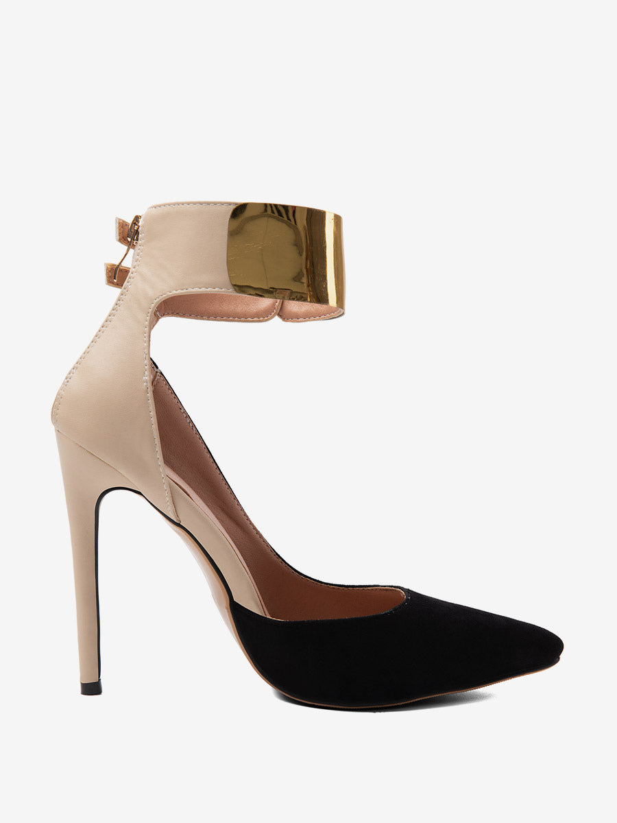 Black Pointed-Toe Ankle-Strap Stiletto Court Shoes — view 6