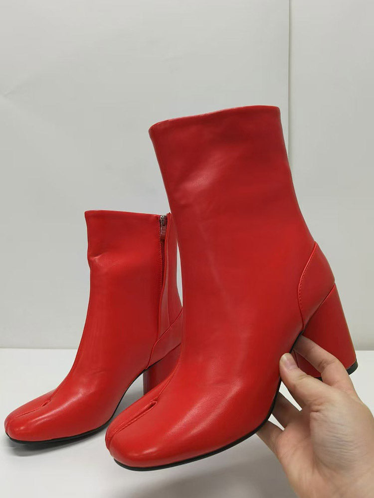 yellow square toe block heel ankle boots — view 8