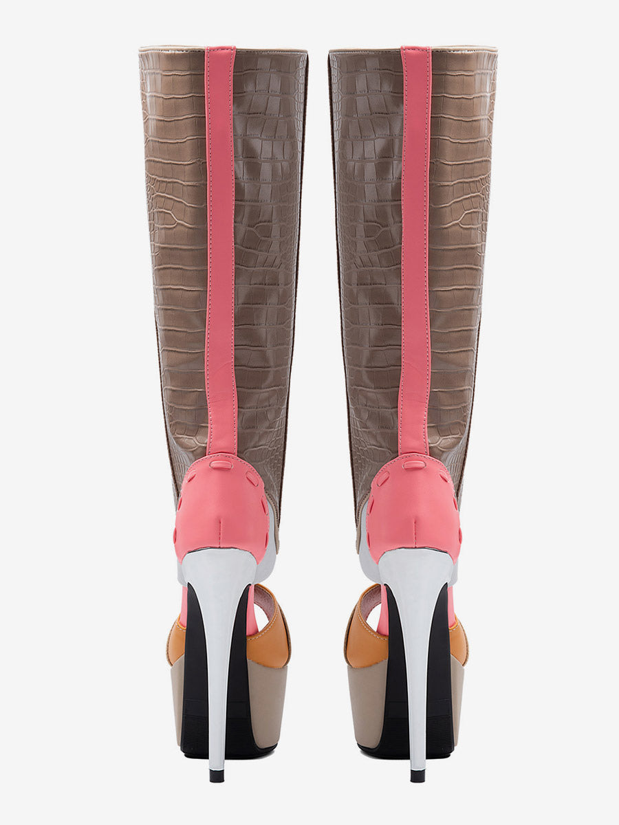 Apricot Open-Toe Knee-High Boots — view 5