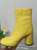 yellow square toe block heel ankle boots — view 6