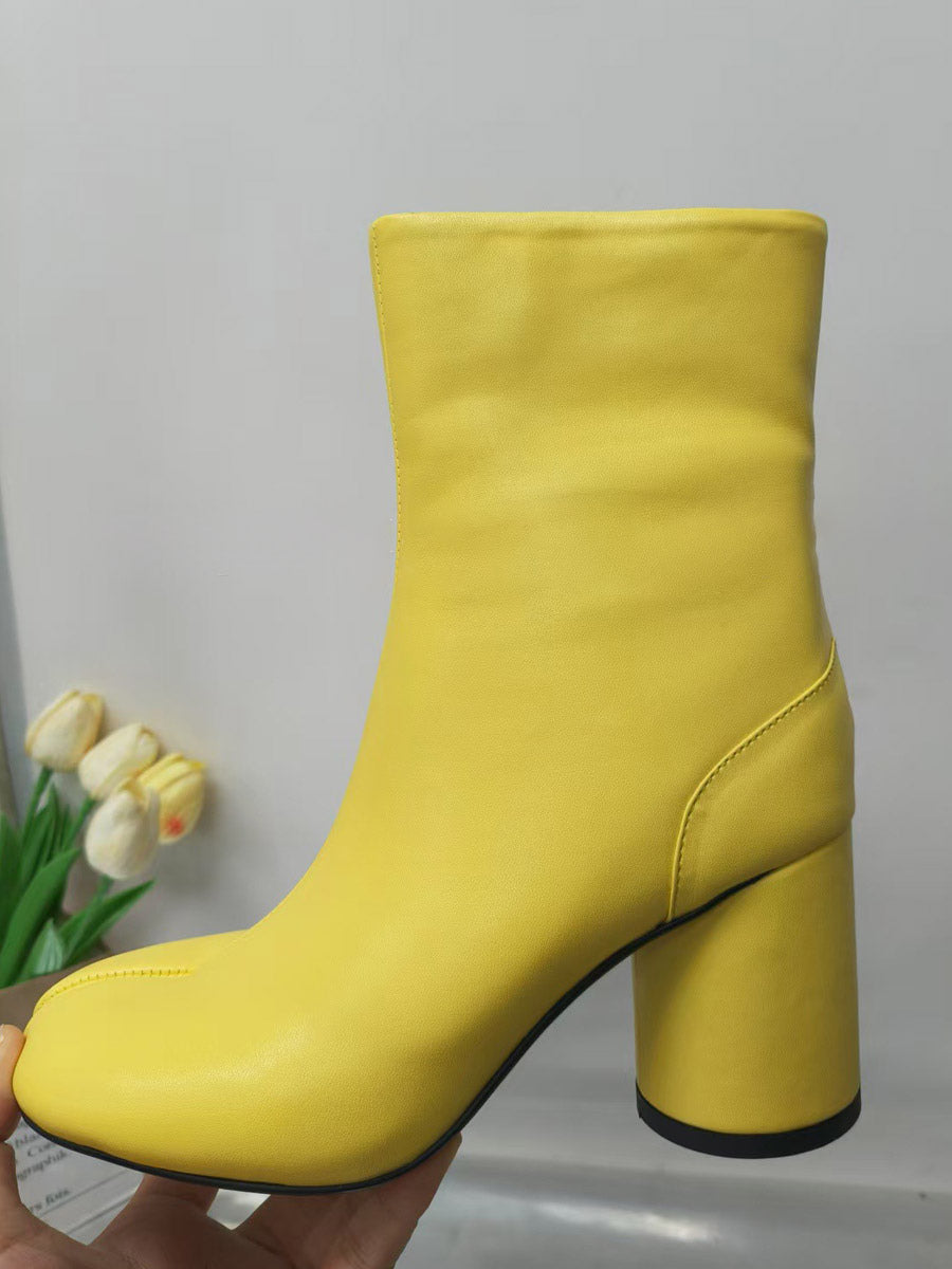 yellow square toe block heel ankle boots — view 6