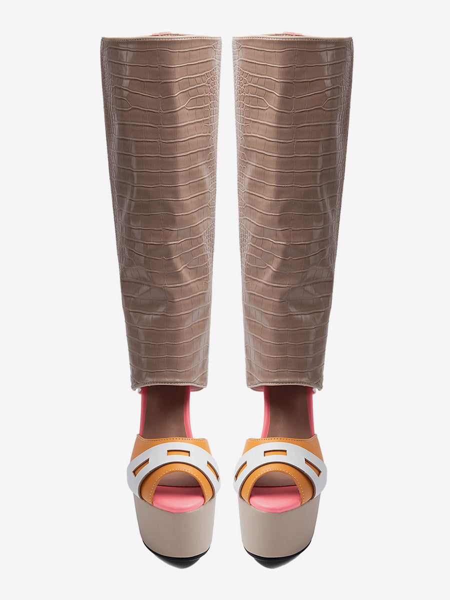 Apricot Open-Toe Knee-High Boots — view 3