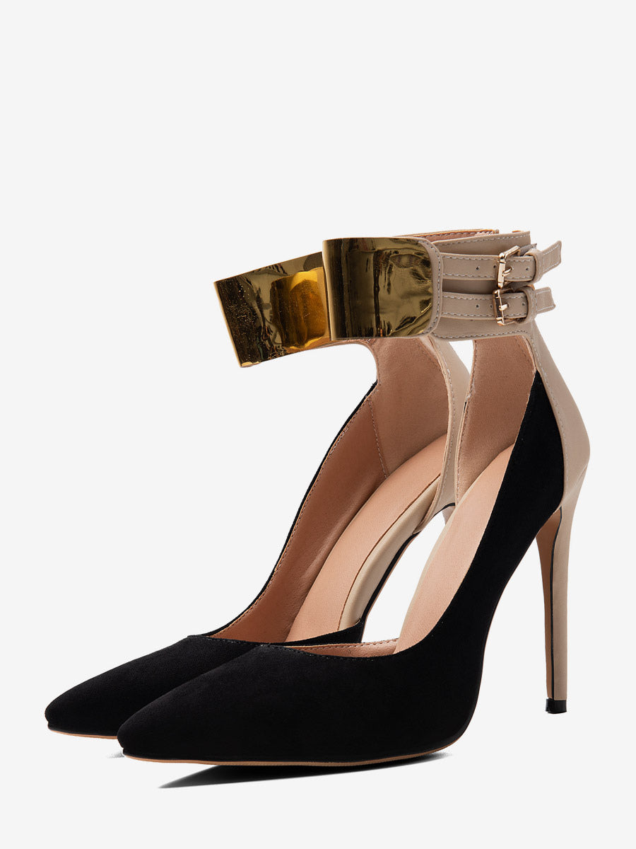 Black Pointed-Toe Ankle-Strap Stiletto Court Shoes — view 5