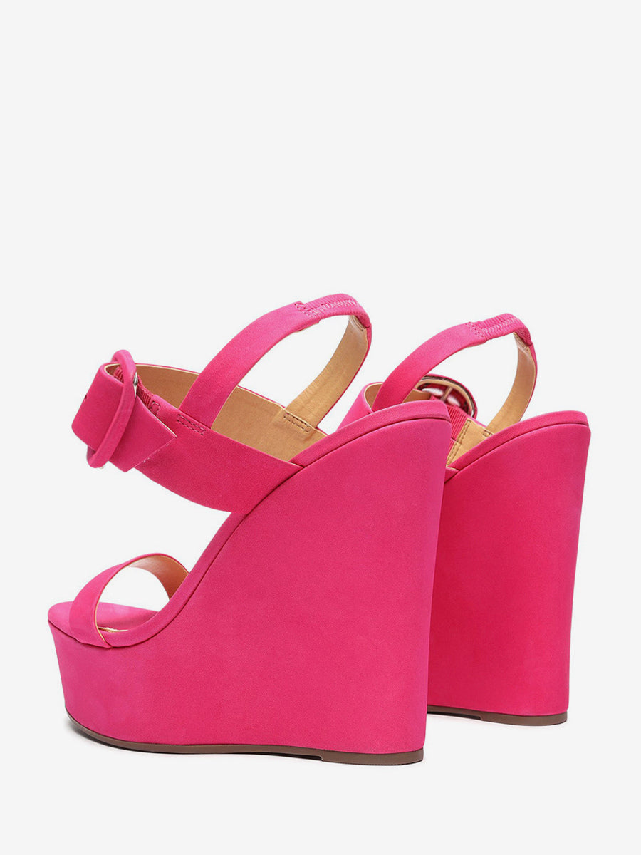 purple open toe platform buckle wedge sandals — view 2