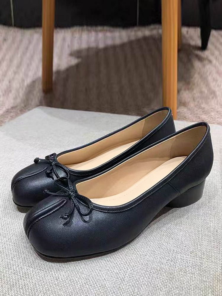 black slip on bow detail ballet flats — view 1