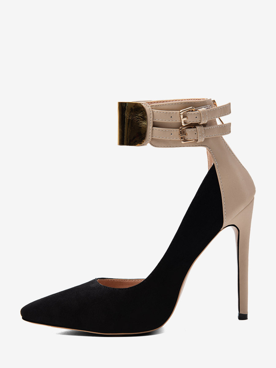Black Pointed-Toe Ankle-Strap Stiletto Court Shoes — view 3