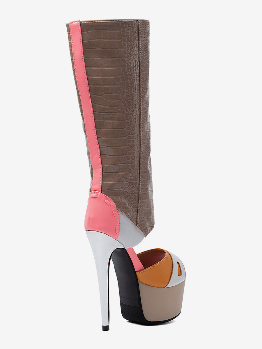 Apricot Open-Toe Knee-High Boots — view 7