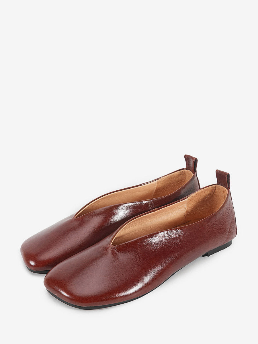 Brown Square-Toe Slip-On Ballet Flats — view 1
