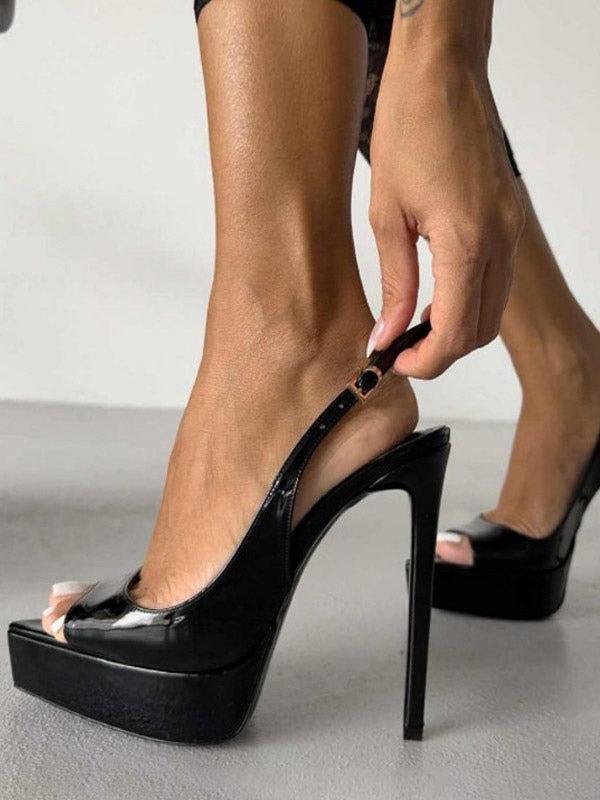 Black platform slingback court shoes from Ostavel