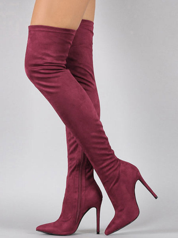 hunter green pointed toe suede effect stretch panel boots — view 4