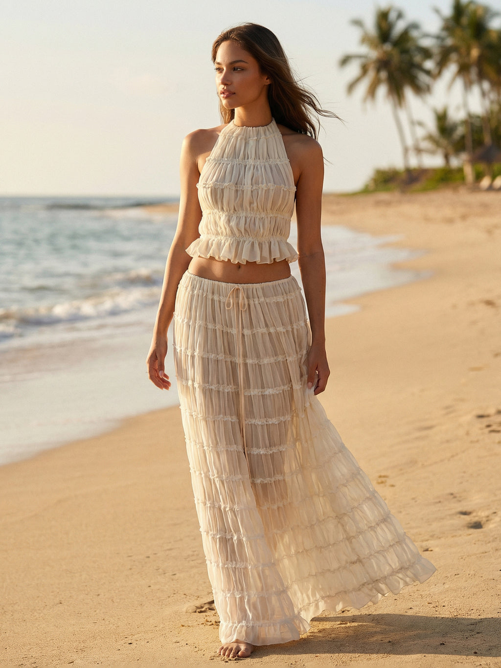 Apricot Halter-Neck Longline Two-Piece Set — view 1