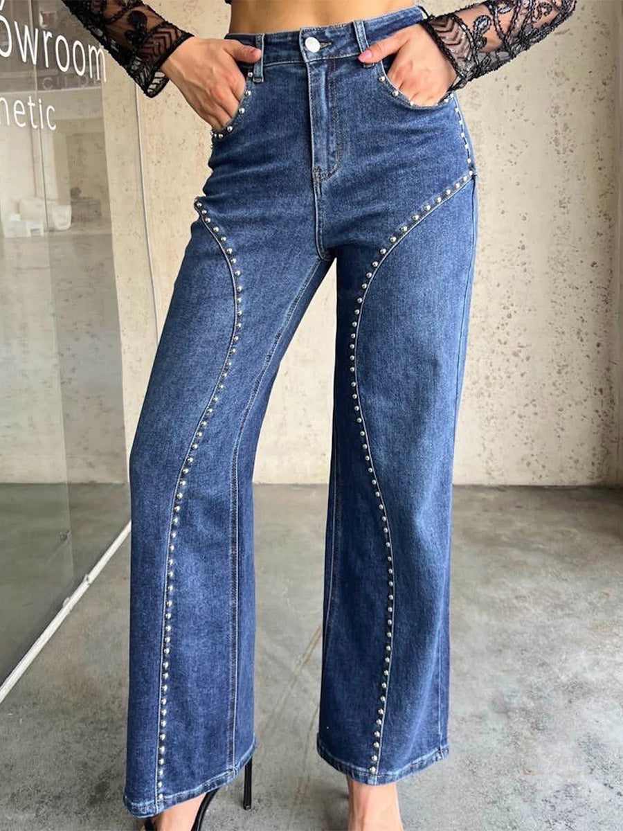 Black Wide-Leg Straight-Leg Denim Jeans — view 1