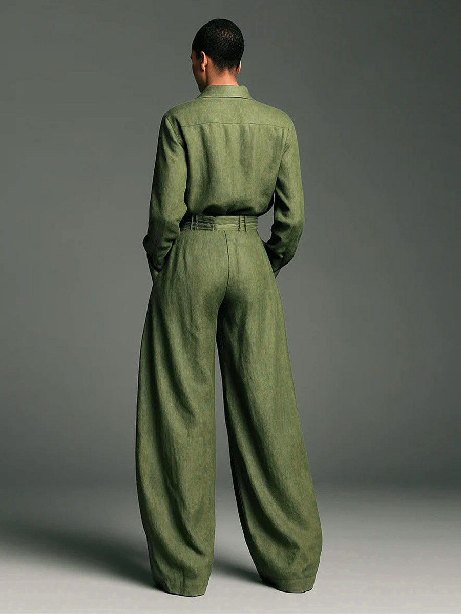 Hunter Green High-Waisted Wide-Leg Two-Piece Set — view 2