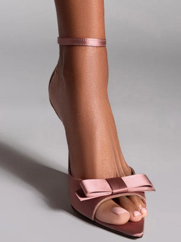 Apricot Open-Toe Ankle-Strap Satin Sandals — view 8