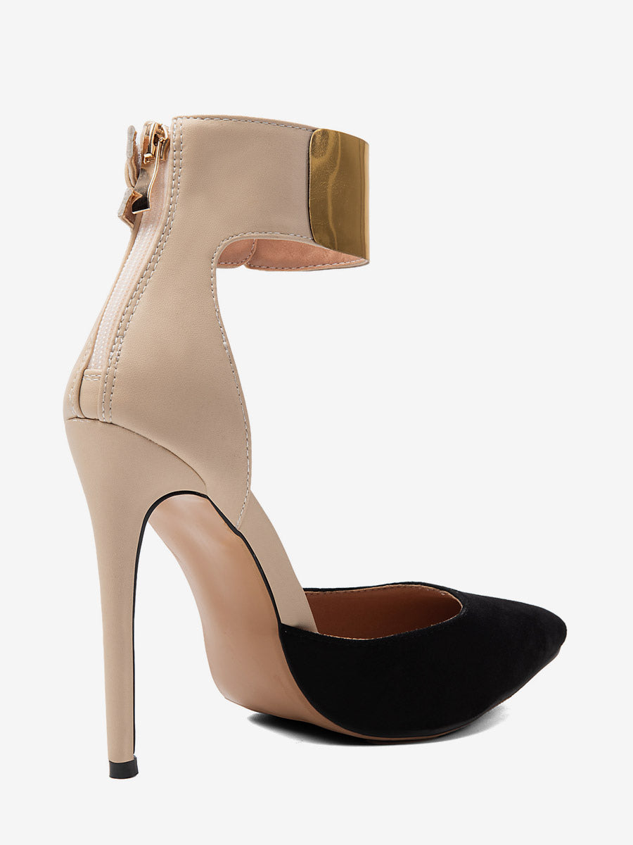 black pointed toe ankle strap stiletto court shoes — view 7