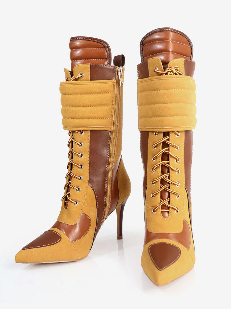 Red Pointed-Toe Lace-Up Ankle Boots — view 10