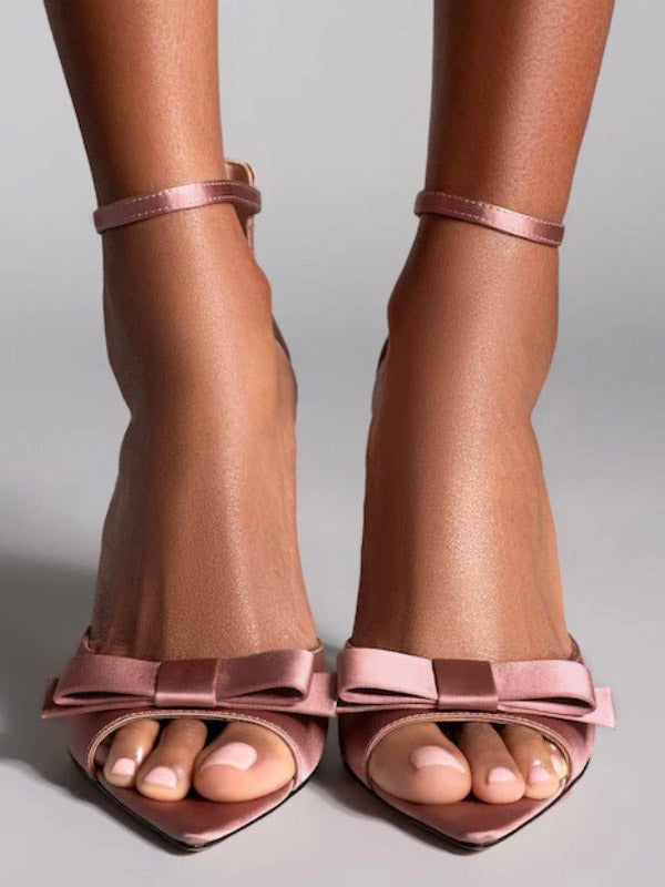 Apricot Open-Toe Ankle-Strap Satin Sandals — view 6