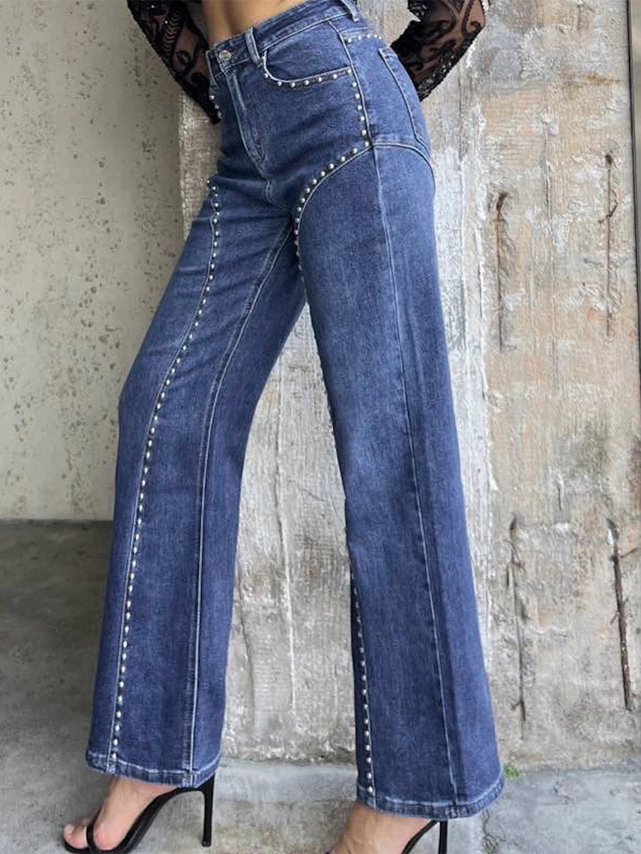 Black Wide-Leg Straight-Leg Denim Jeans — view 2