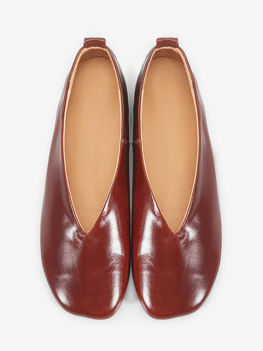 brown square toe slip on ballet flats — view 2