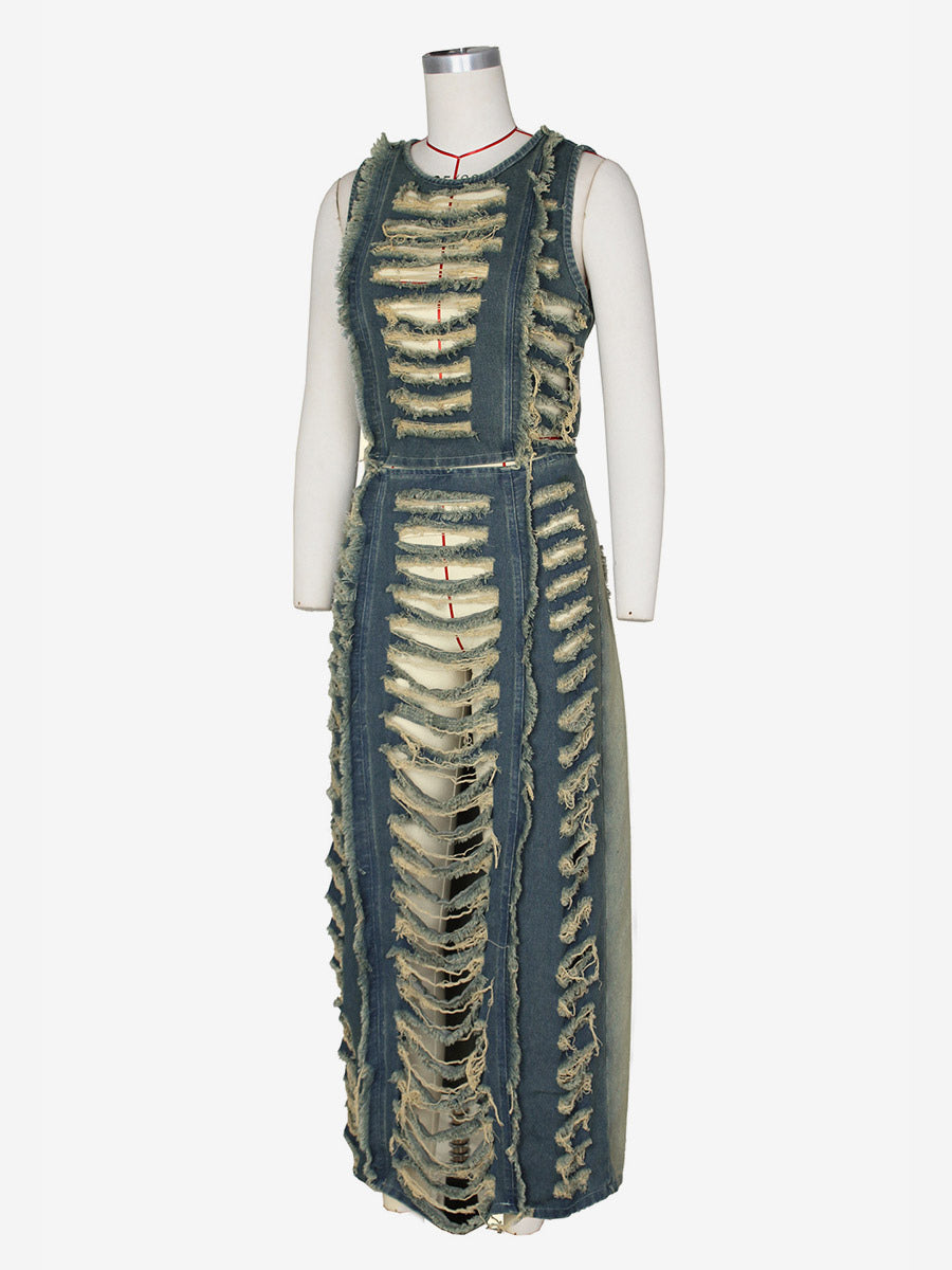 Blue Side Split Denim Maxi Two-Piece Set — view 9