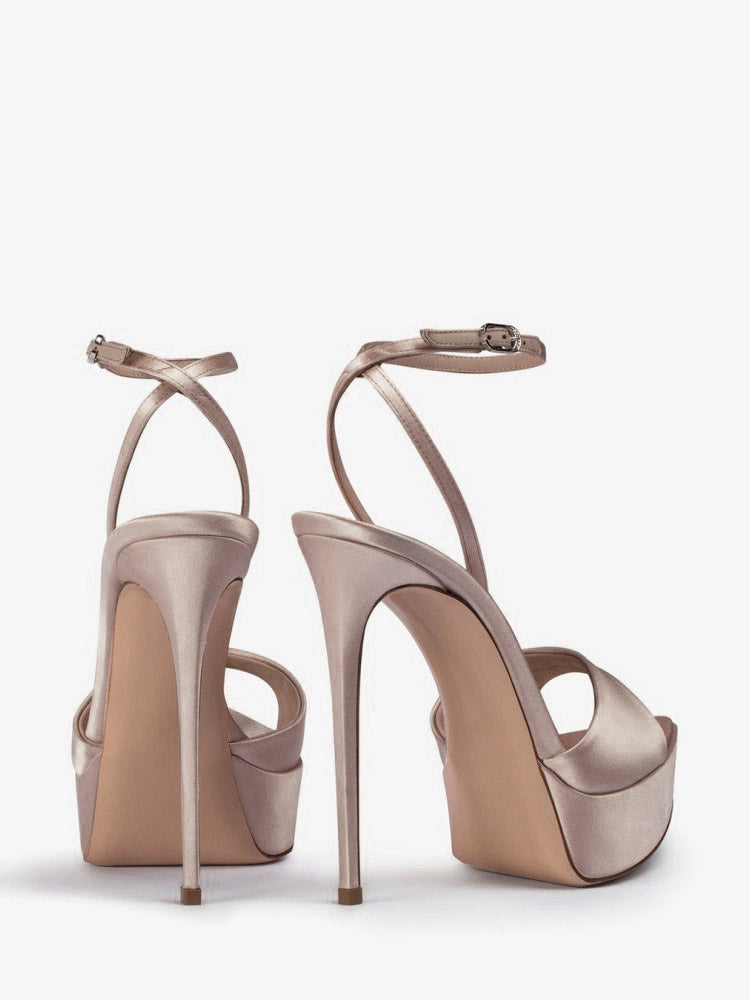 red open toe ankle strap satin sandals — view 5