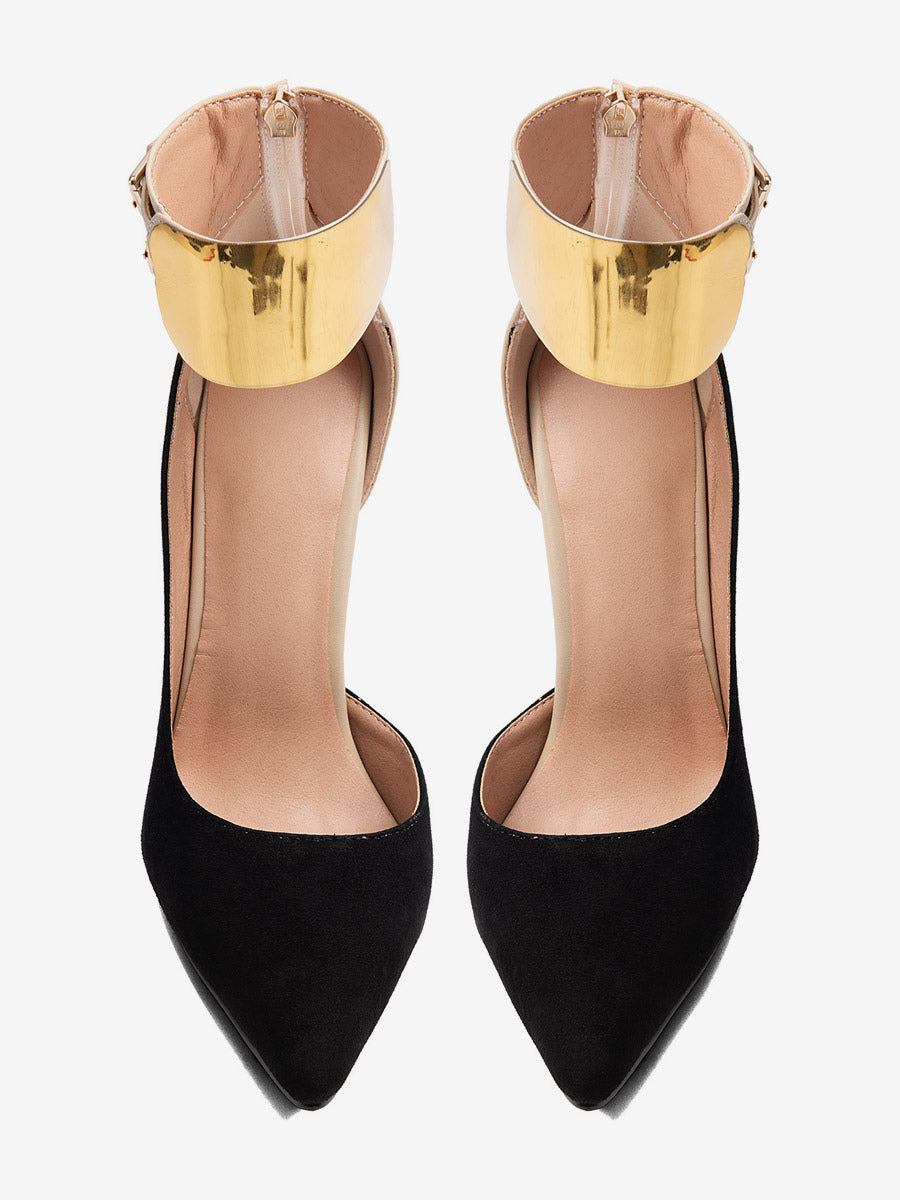 Black Pointed-Toe Ankle-Strap Stiletto Court Shoes — view 4