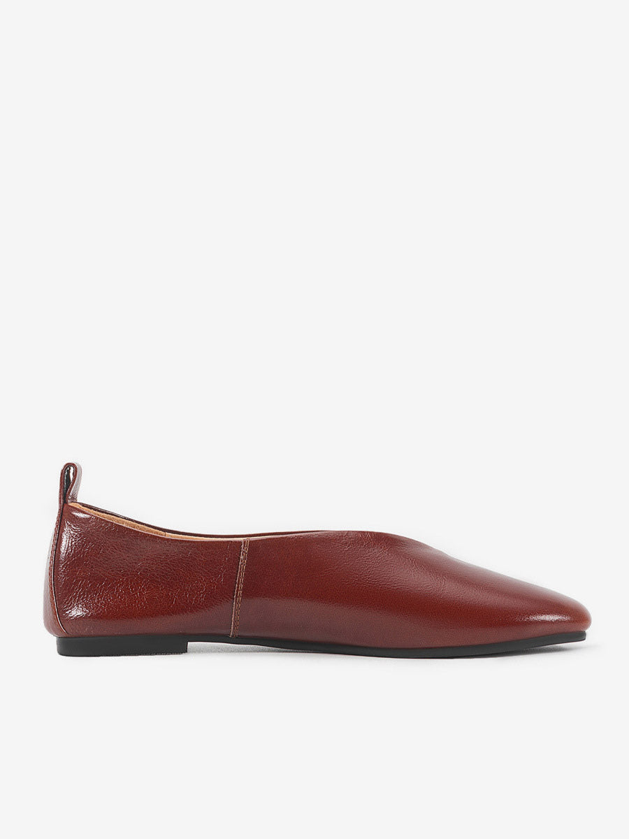 brown square toe slip on ballet flats — view 3