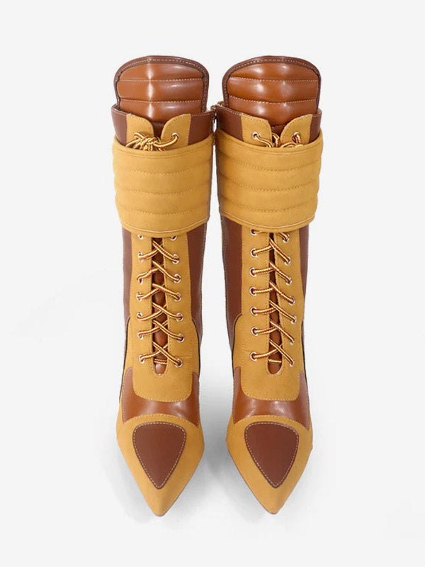 Red Pointed-Toe Lace-Up Ankle Boots — view 11
