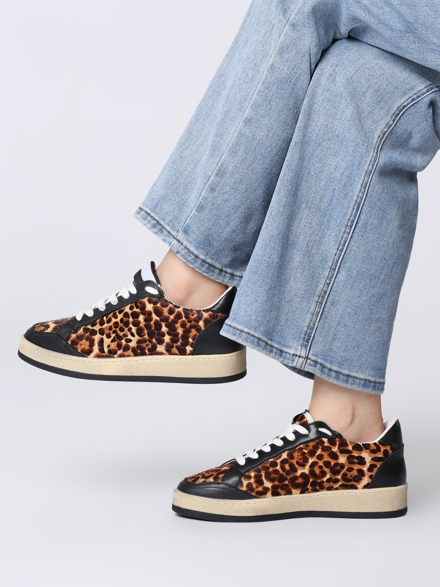 khaki lace up leopard print trainers — view 2